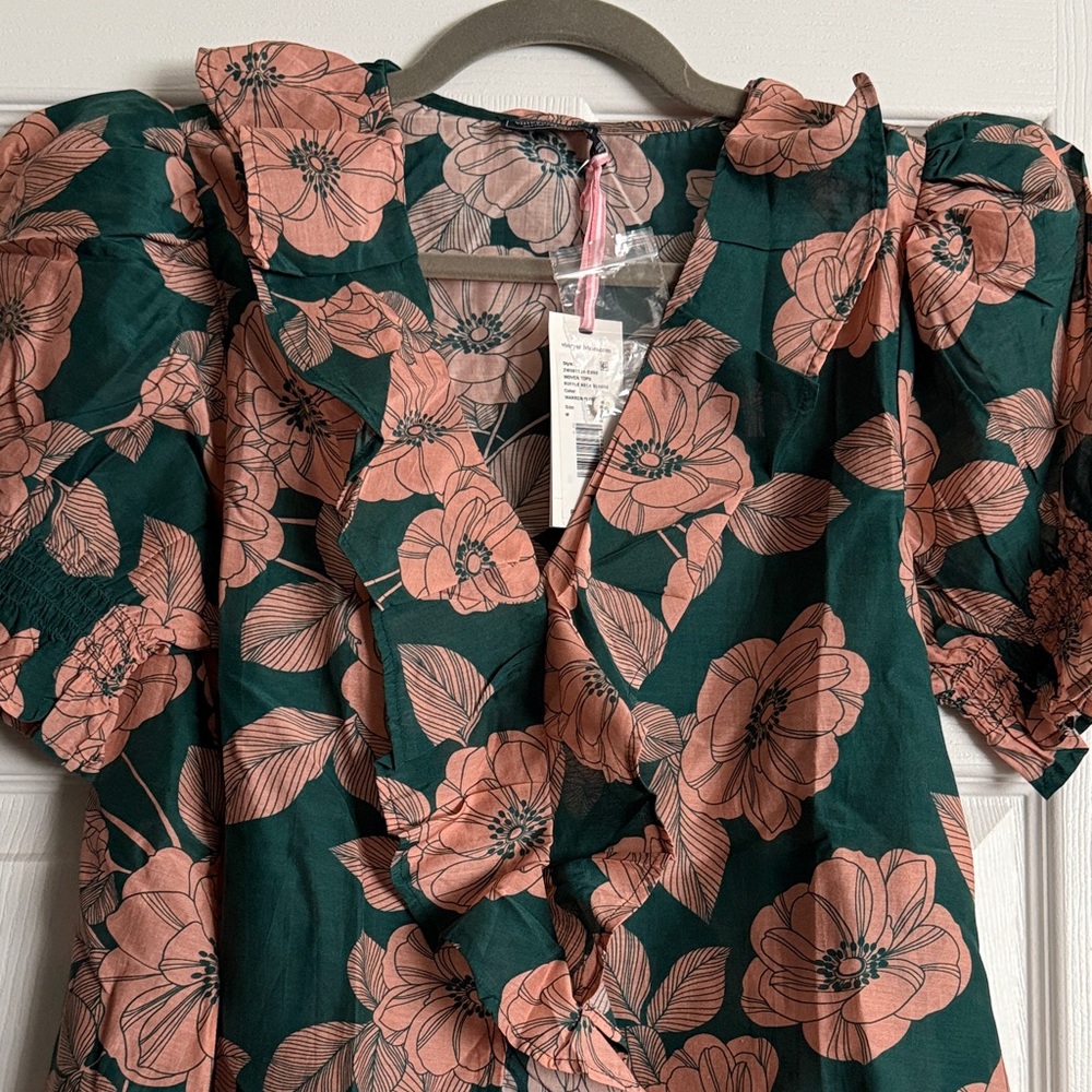 Vineyard Vines Green and Pink Floral Blouse